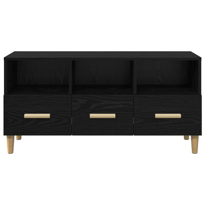 TV-kast met lade Zwart Eiken 102 x 35,5 x 50 cm Bewerkt hout