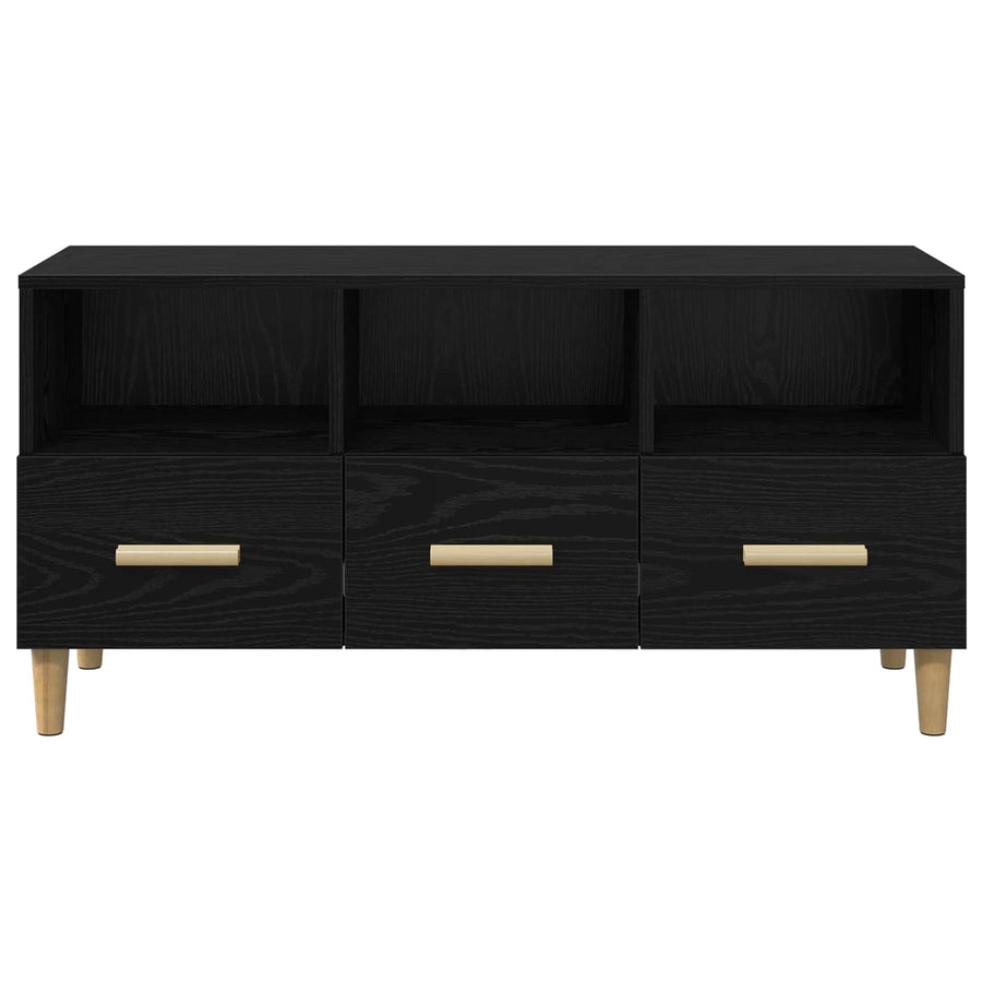 TV-kast met lade Zwart Eiken 102 x 35,5 x 50 cm Bewerkt hout