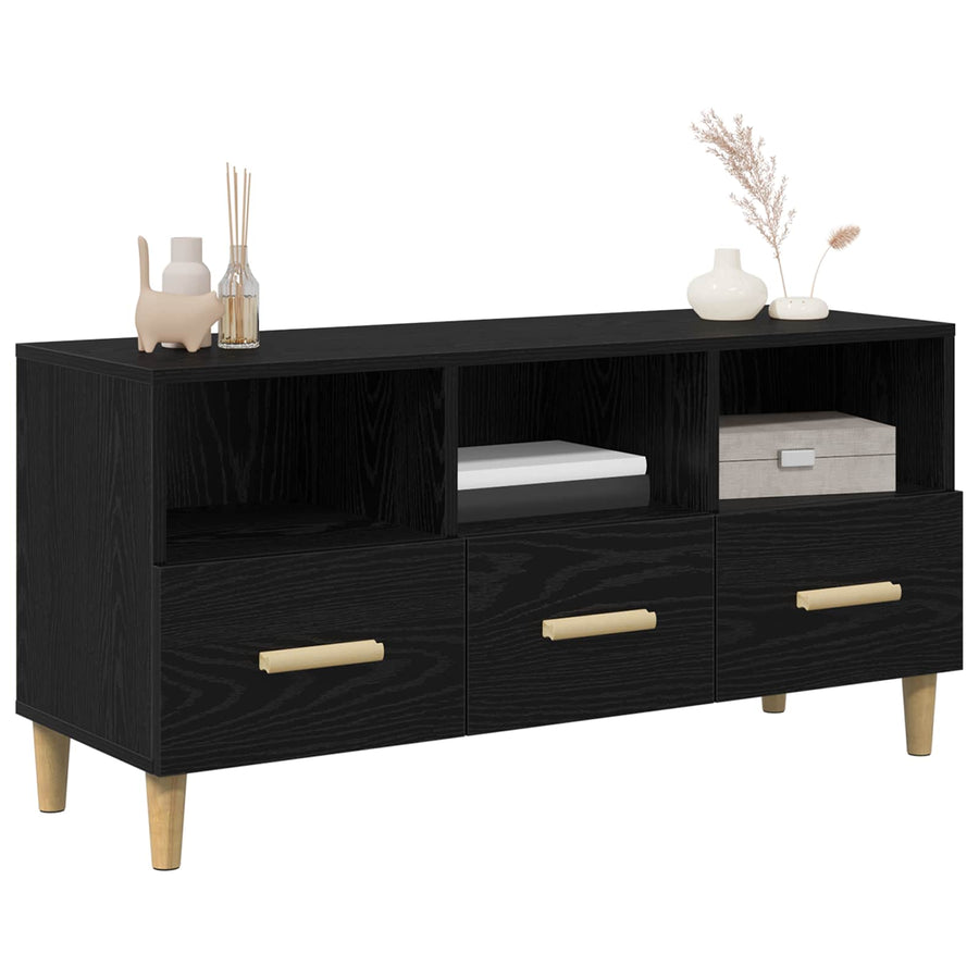 TV-kast met lade Zwart Eiken 102 x 35,5 x 50 cm Bewerkt hout