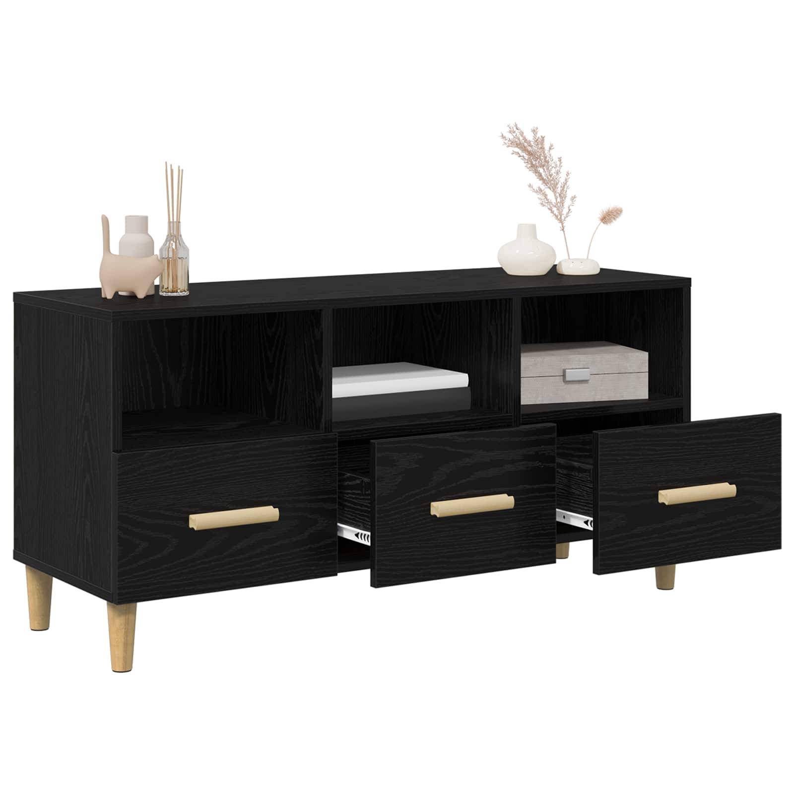 TV-kast met lade Zwart Eiken 102 x 35,5 x 50 cm Bewerkt hout