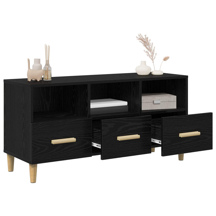 TV-kast met lade Zwart Eiken 102 x 35,5 x 50 cm Bewerkt hout