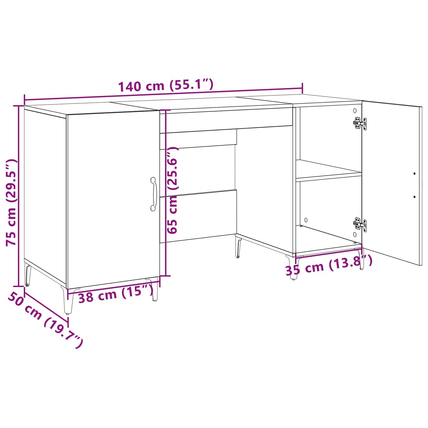 Bureau Ambachtelijk eiken 140 x 50 x 75 cm Bewerkt hout