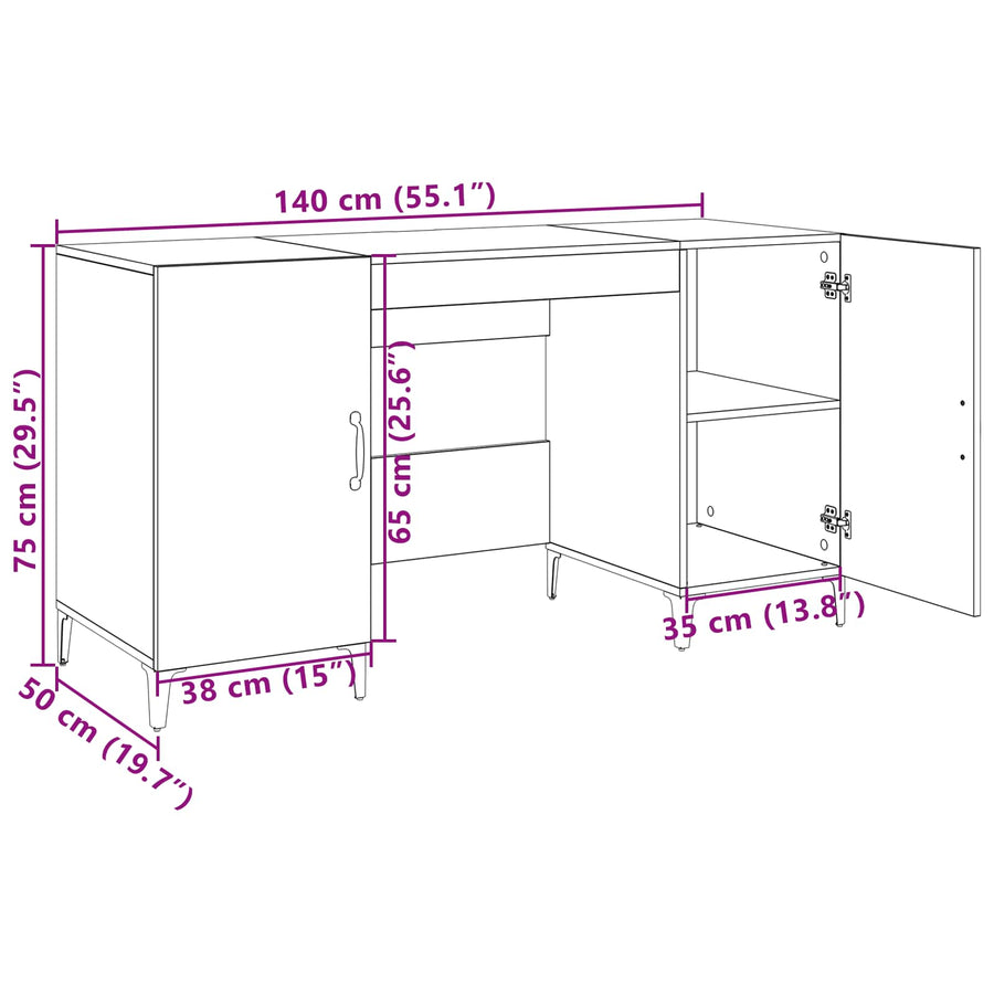 Bureau Ambachtelijk eiken 140 x 50 x 75 cm Bewerkt hout