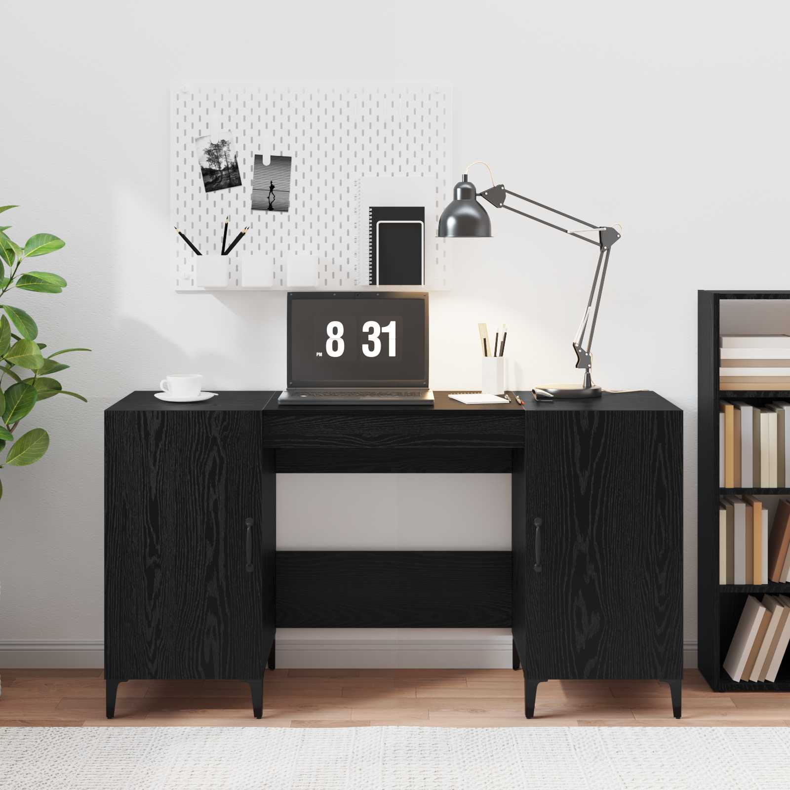 Bureau met opslag Zwart Eiken 140 x 50 x 75 cm Bewerkt hout