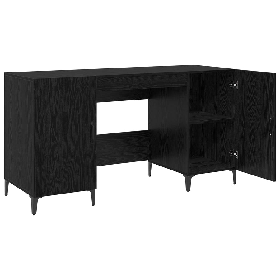Bureau met opslag Zwart Eiken 140 x 50 x 75 cm Bewerkt hout