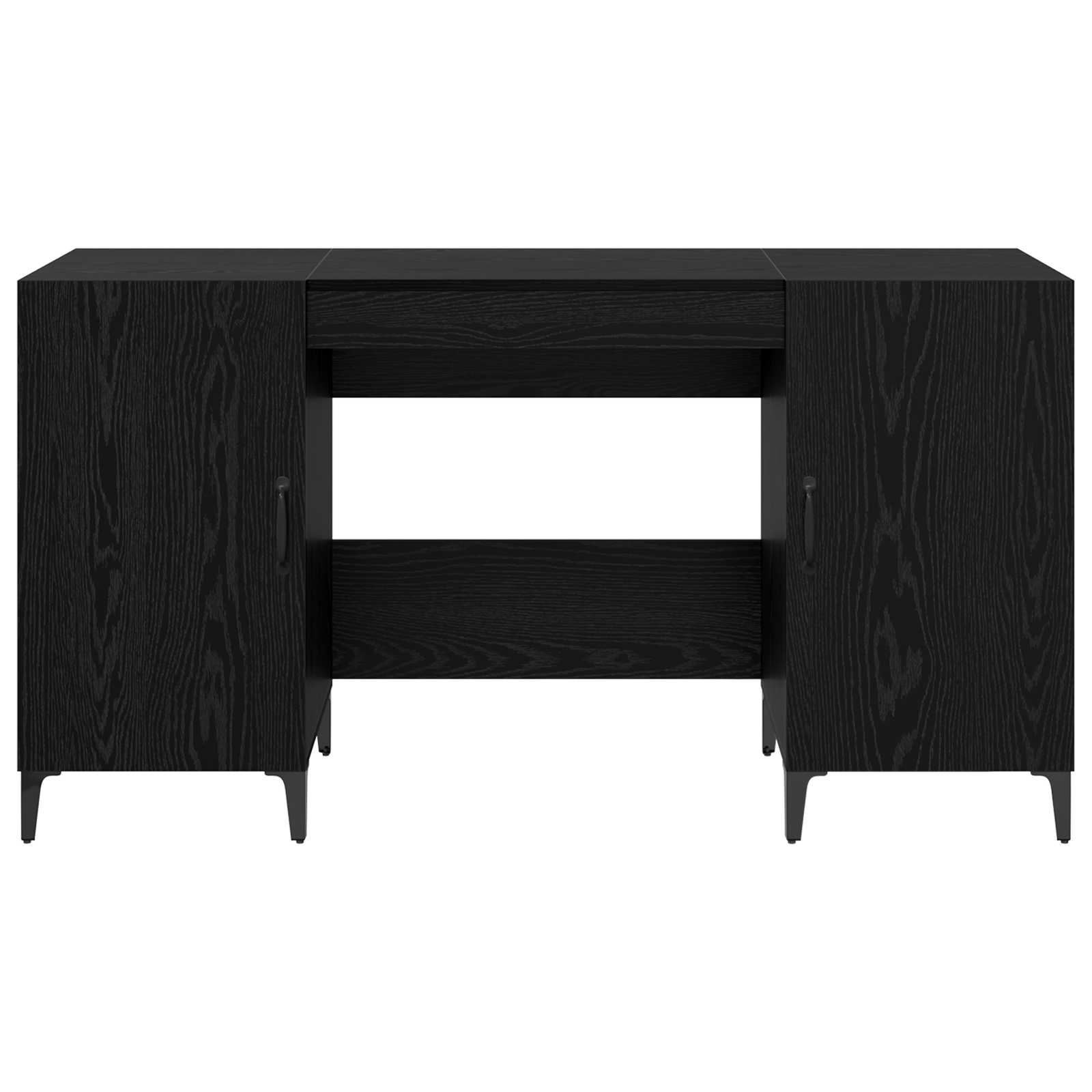 Bureau met opslag Zwart Eiken 140 x 50 x 75 cm Bewerkt hout