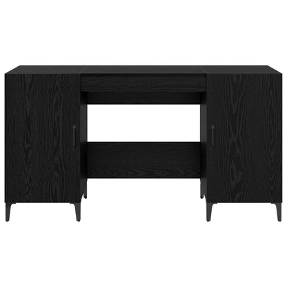 Bureau met opslag Zwart Eiken 140 x 50 x 75 cm Bewerkt hout