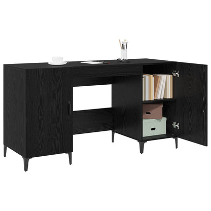 Bureau met opslag Zwart Eiken 140 x 50 x 75 cm Bewerkt hout