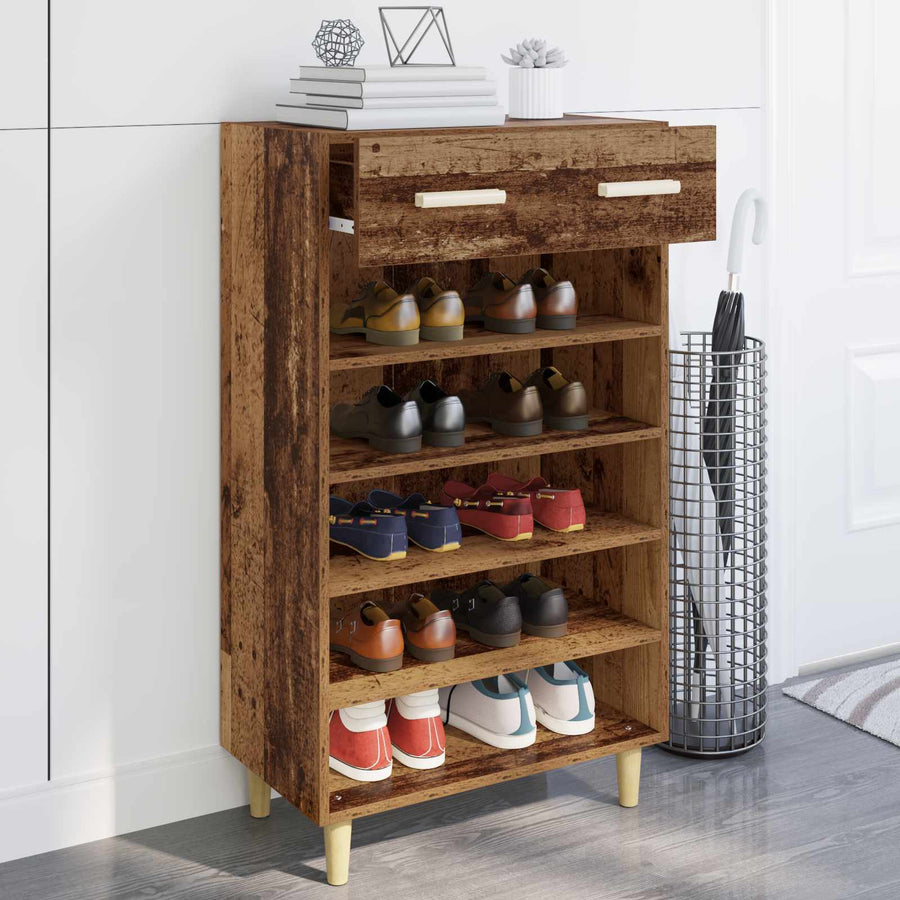 Schoenenkast met lade Oudhout 60 x 35 x 105 cm Bewerkt hout