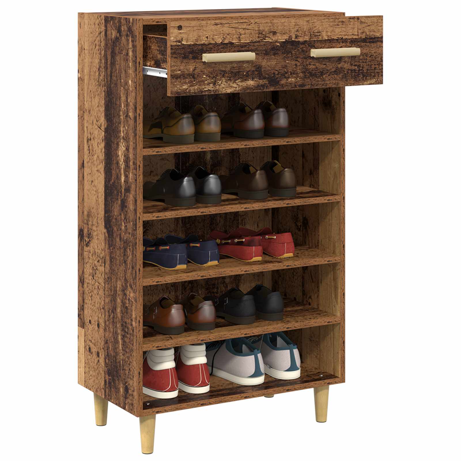 Schoenenkast met lade Oudhout 60 x 35 x 105 cm Bewerkt hout