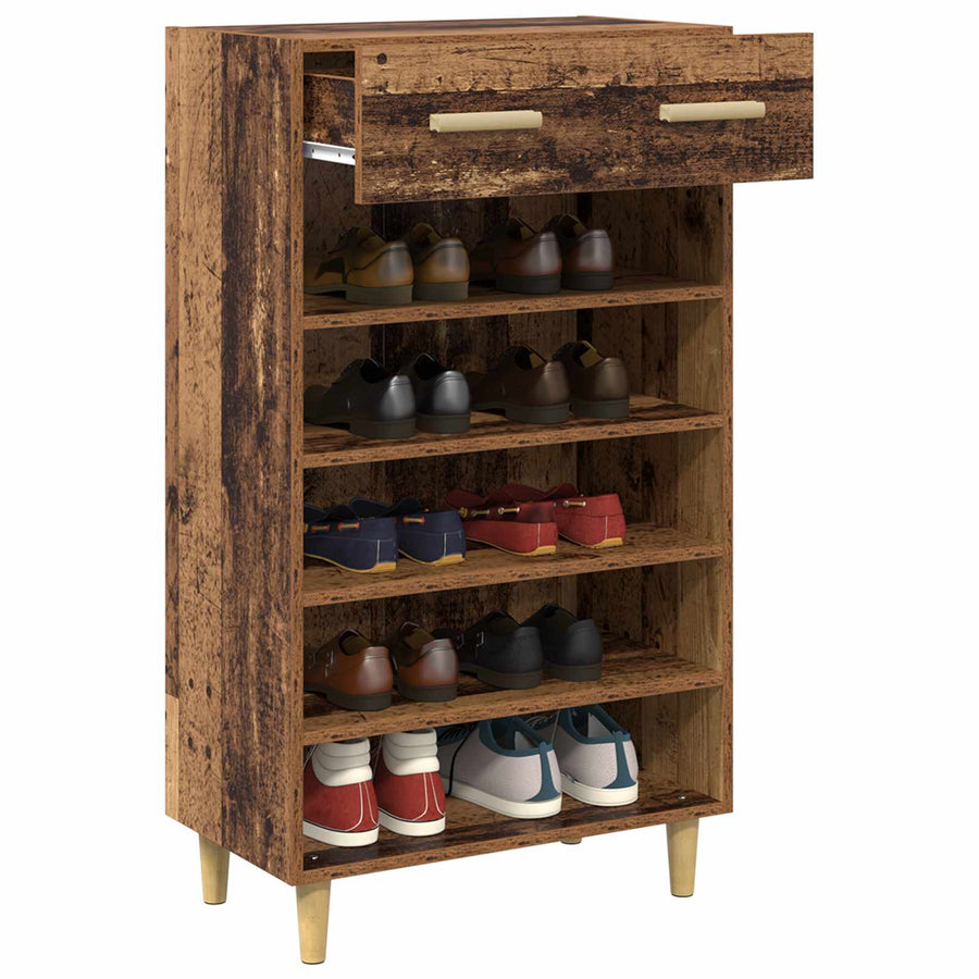 Schoenenkast met lade Oudhout 60 x 35 x 105 cm Bewerkt hout