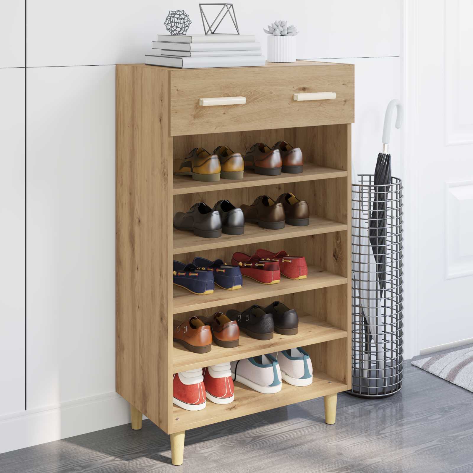 Schoenenkast Ambachtelijk eiken 60 x 35 x 105 cm Bewerkt hout