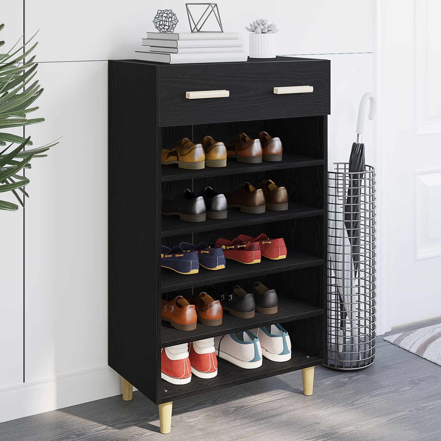 Schoenenkast met lade Zwart Eiken 60 x 35 x 105 cm Bewerkt hout