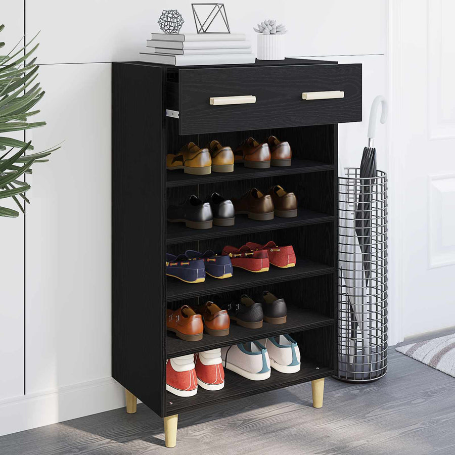Schoenenkast met lade Zwart Eiken 60 x 35 x 105 cm Bewerkt hout