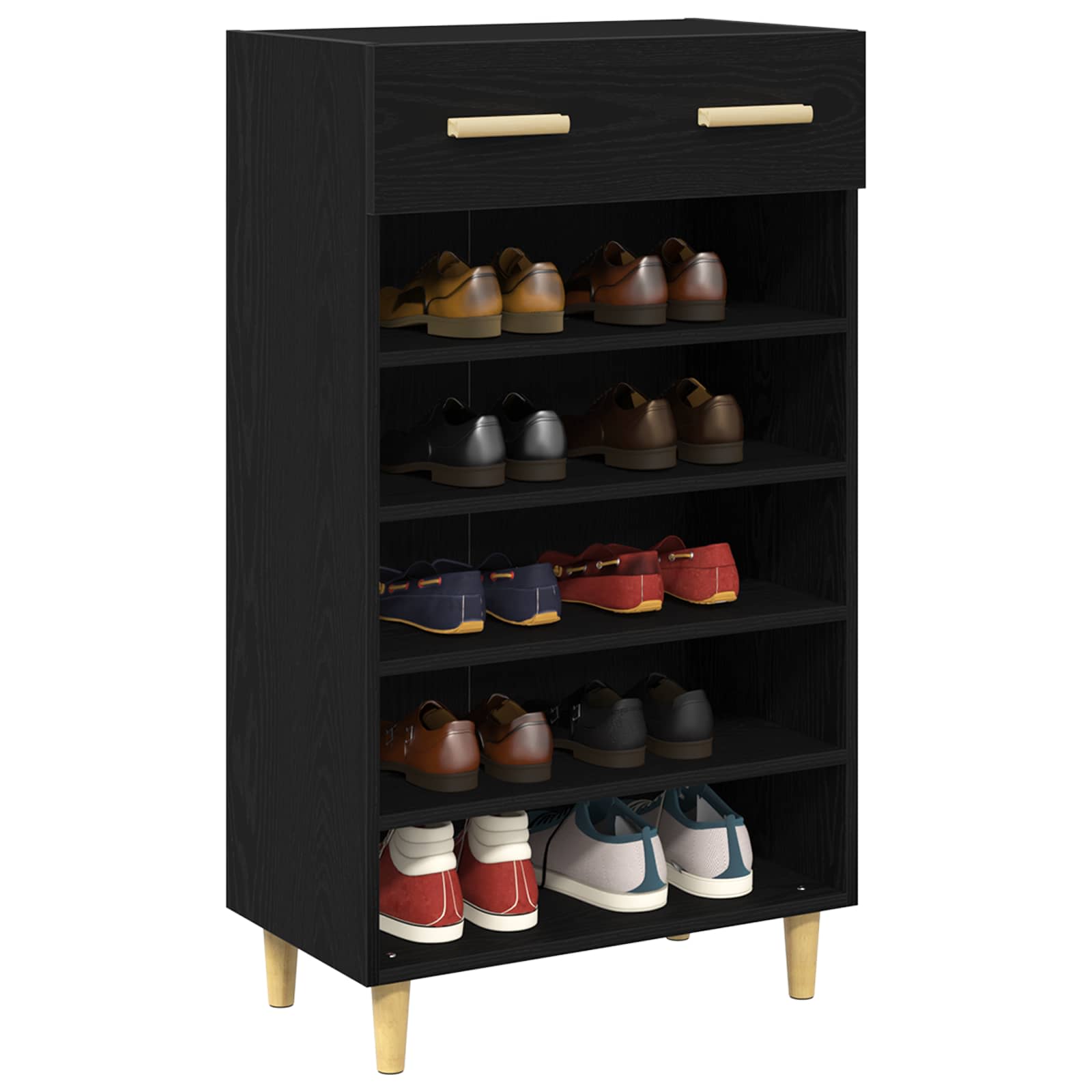 Schoenenkast met lade Zwart Eiken 60 x 35 x 105 cm Bewerkt hout