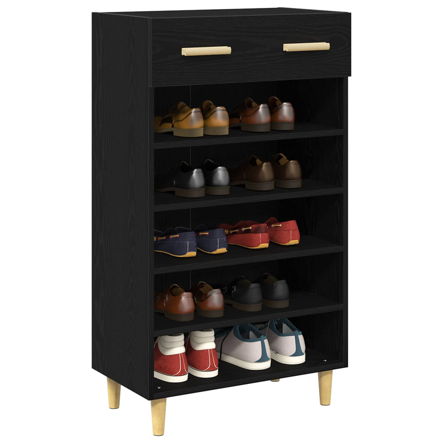 Schoenenkast met lade Zwart Eiken 60 x 35 x 105 cm Bewerkt hout