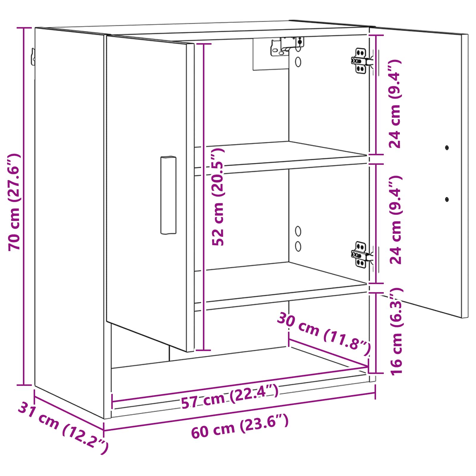 Wandkast Ambachtelijk eiken 60 x 31 x 70 cm Bewerkt hout