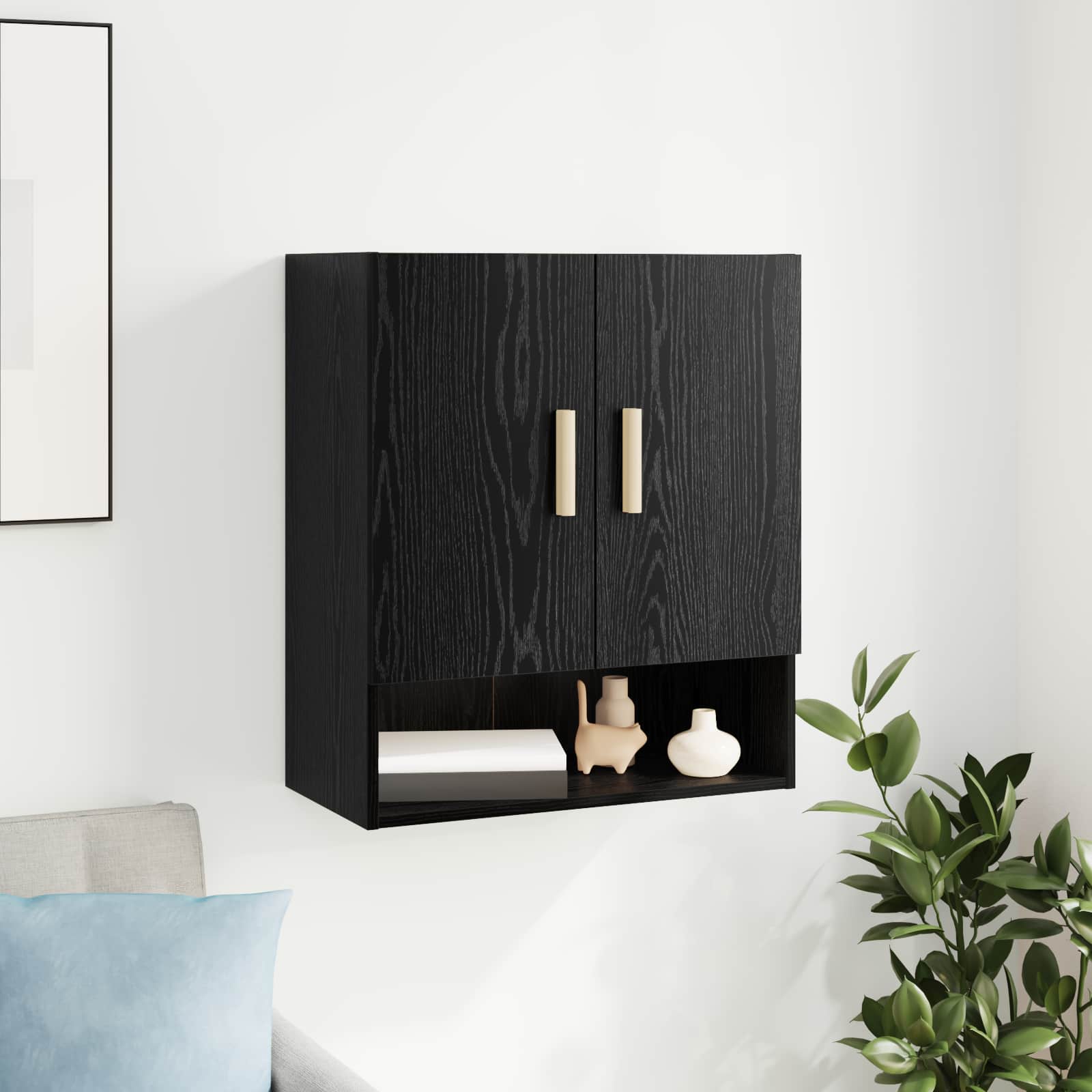Wandkast Zwart Eiken 60 x 31 x 70 cm Bewerkt hout