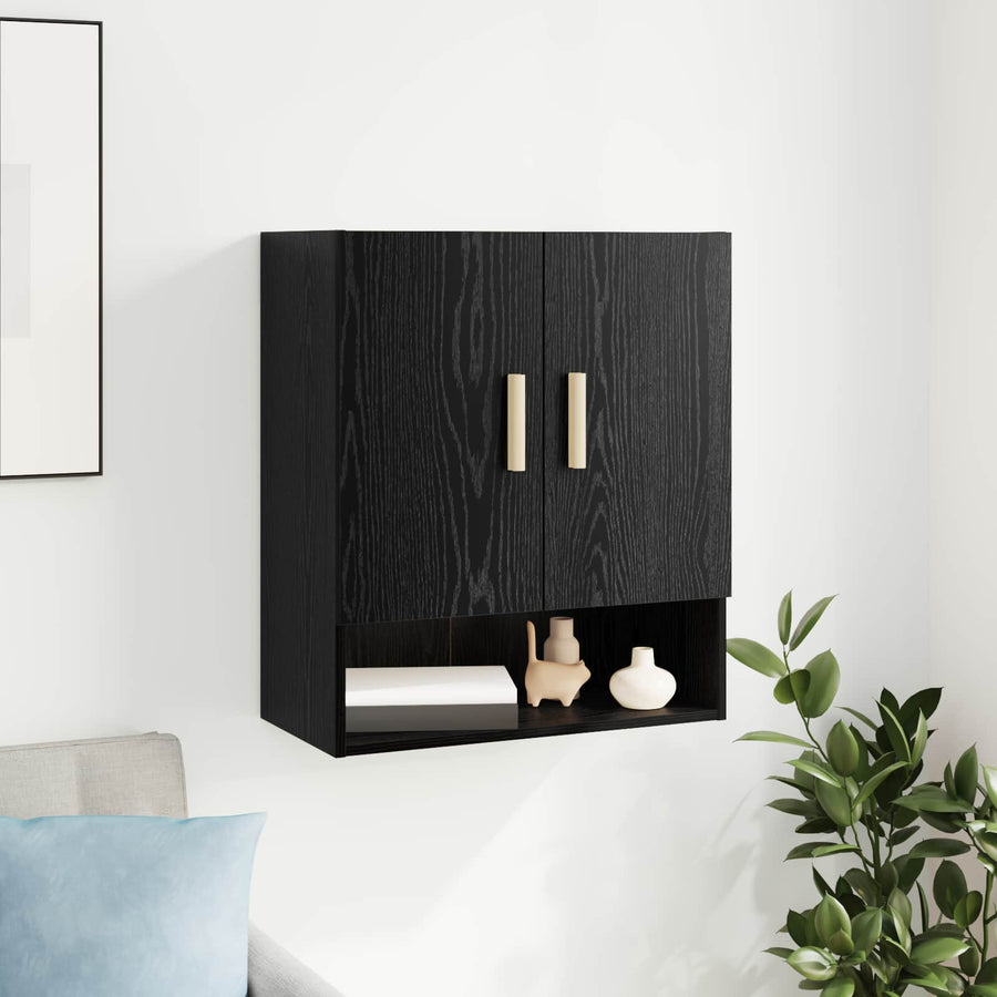 Wandkast Zwart Eiken 60 x 31 x 70 cm Bewerkt hout