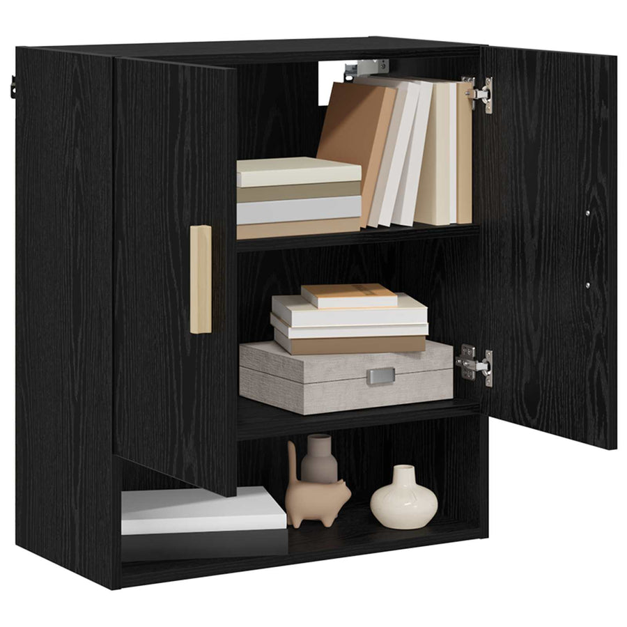 Wandkast Zwart Eiken 60 x 31 x 70 cm Bewerkt hout