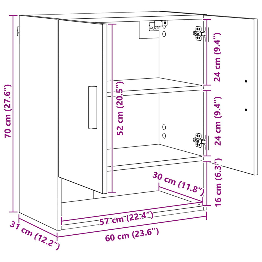 Wandkast Zwart Eiken 60 x 31 x 70 cm Bewerkt hout