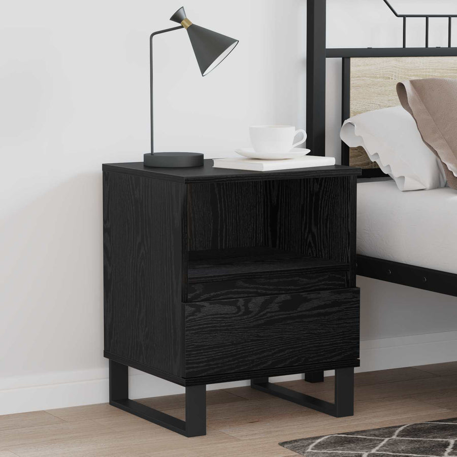 Bed kast met lade Zwart Eiken 40 x 35 x 50 cm Bewerkt hout