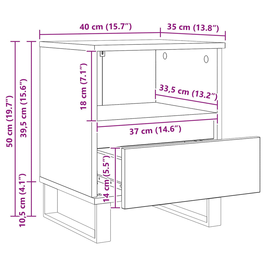 Bed kast met lade Zwart Eiken 40 x 35 x 50 cm Bewerkt hout