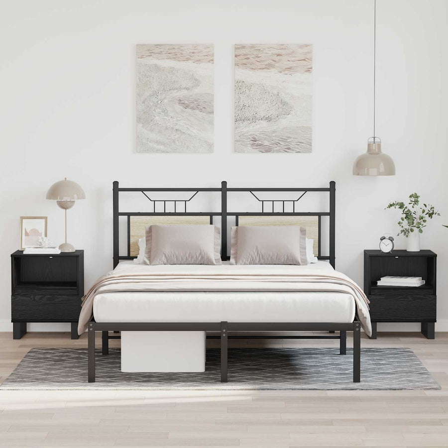 Bed kast met lade Zwart Eiken 40 x 35 x 50 cm Bewerkt hout
