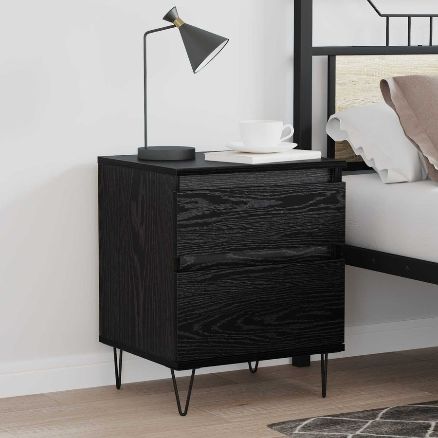 Bed kast met lade Zwart Eiken 40 x 35 x 50 cm Bewerkt hout