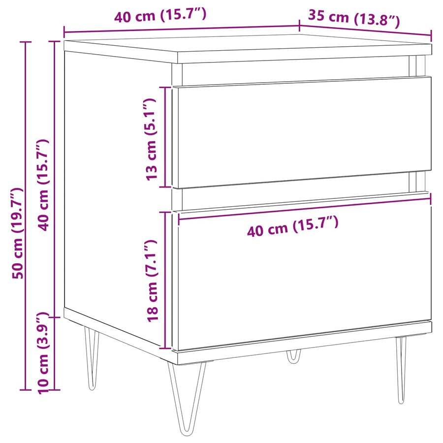 Bed kast met lade Zwart Eiken 40 x 35 x 50 cm Bewerkt hout