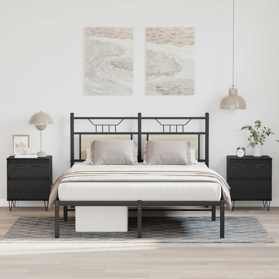 Bed kast met lade Zwart Eiken 40 x 35 x 50 cm Bewerkt hout