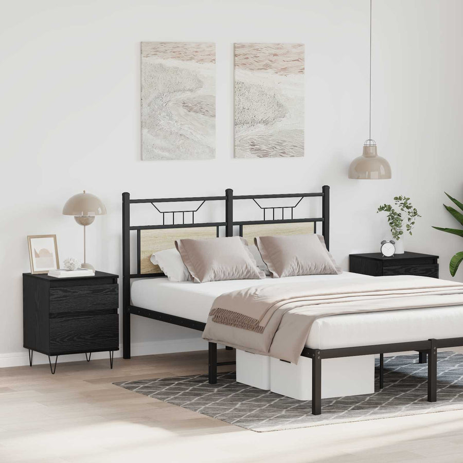 Bed kast met lade Zwart Eiken 40 x 35 x 50 cm Bewerkt hout