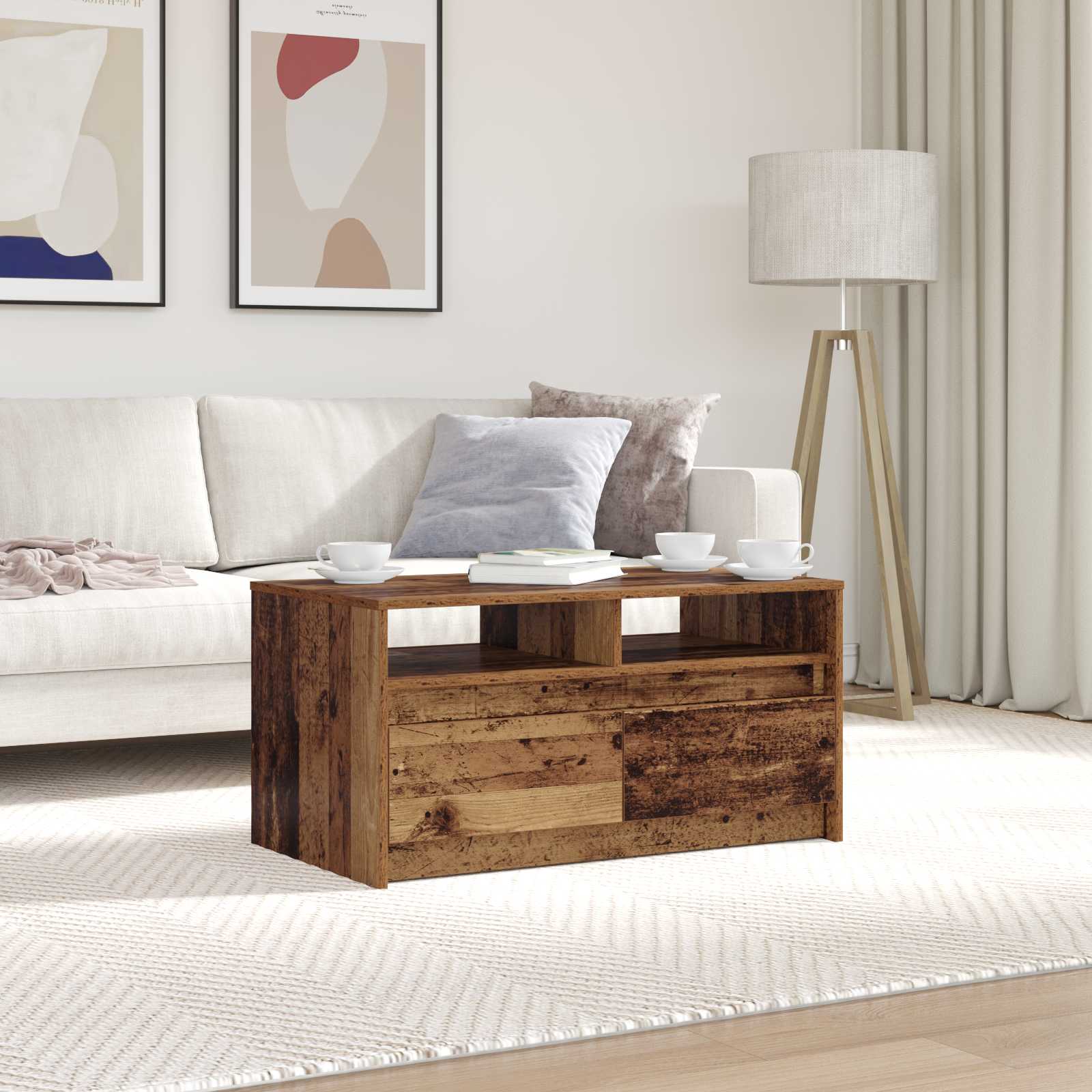 Salontafel met lade Oudhout 90 x 50 x 45 cm Bewerkt hout