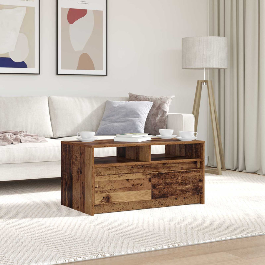 Salontafel met lade Oudhout 90 x 50 x 45 cm Bewerkt hout