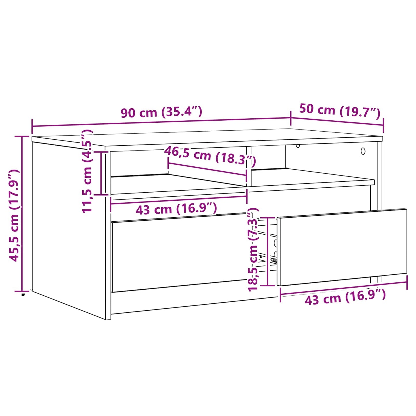 Salontafel Ambachtelijk eiken 90 x 50 x 45 cm Bewerkt hout
