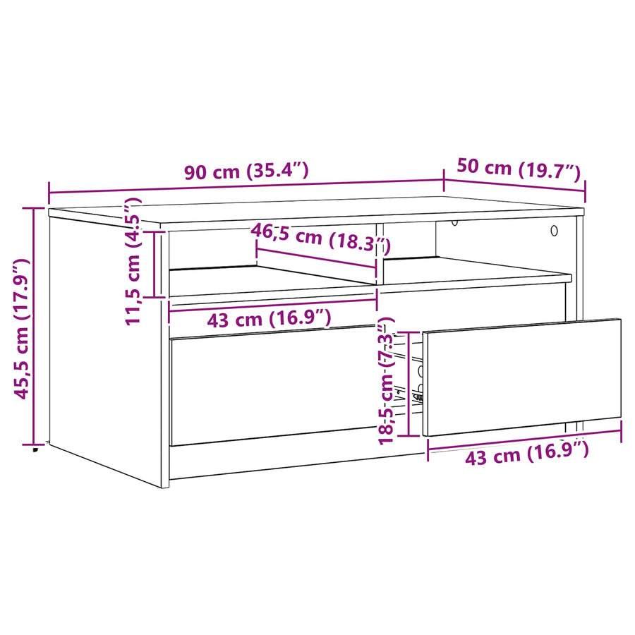 Salontafel Ambachtelijk eiken 90 x 50 x 45 cm Bewerkt hout
