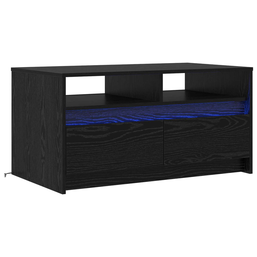 Salontafel met lade Zwart Eiken 90 x 50 x 45 cm Bewerkt hout
