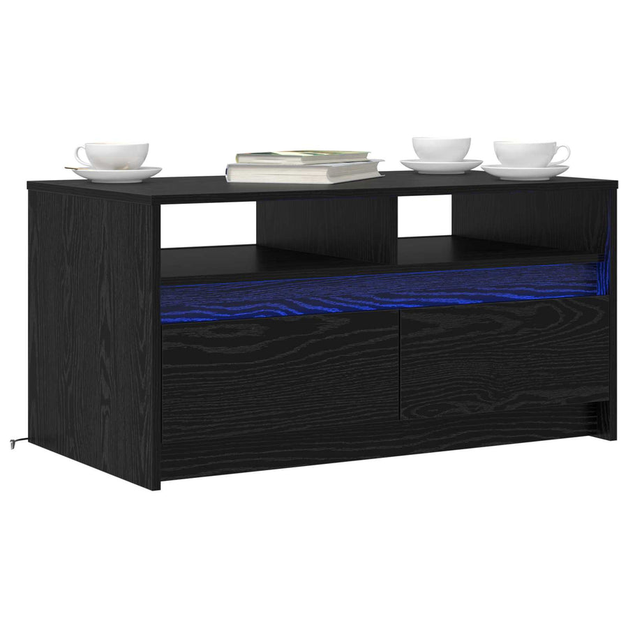Salontafel met lade Zwart Eiken 90 x 50 x 45 cm Bewerkt hout