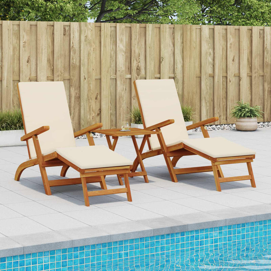 Ligstoelkentingen en opvouwbare zonnebader 3 pcs Crèmewit