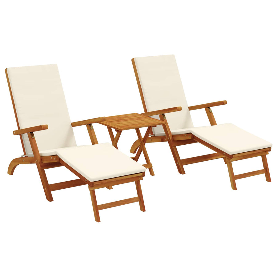 Ligstoelkentingen en opvouwbare zonnebader 3 pcs Crèmewit