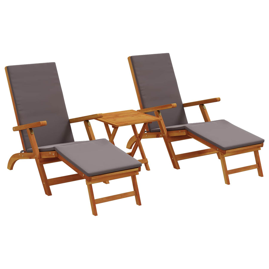 Ligstoelkentingen en opvouwbare zonnebader 3 pcs Donkergrijs