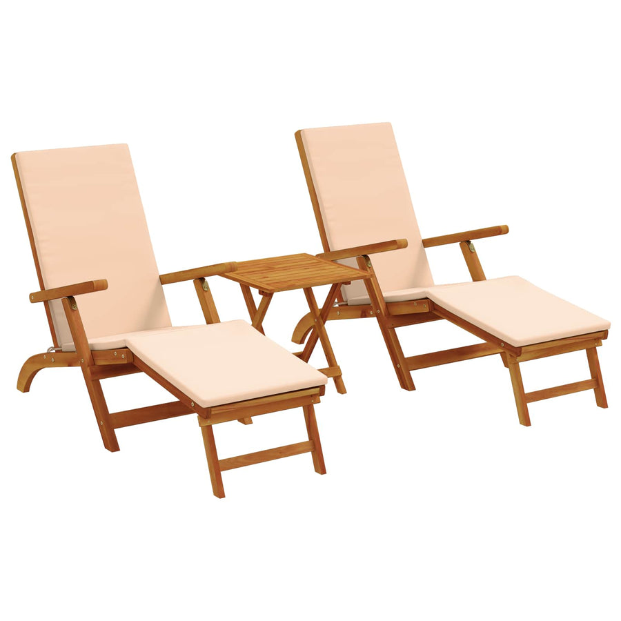 Ligstoelkentingen en opvouwbare zonnebader 3 pcs Beige
