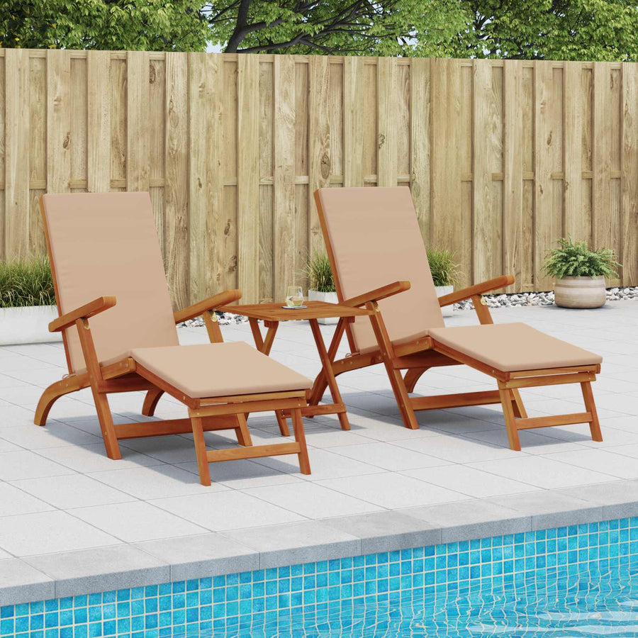 Ligstoelkentingen en opvouwbare zonnebader 3 pcs Taupe