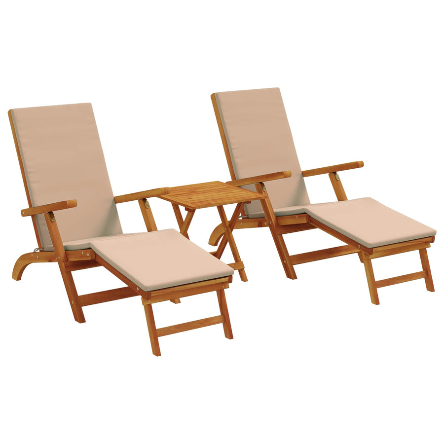 Ligstoelkentingen en opvouwbare zonnebader 3 pcs Taupe