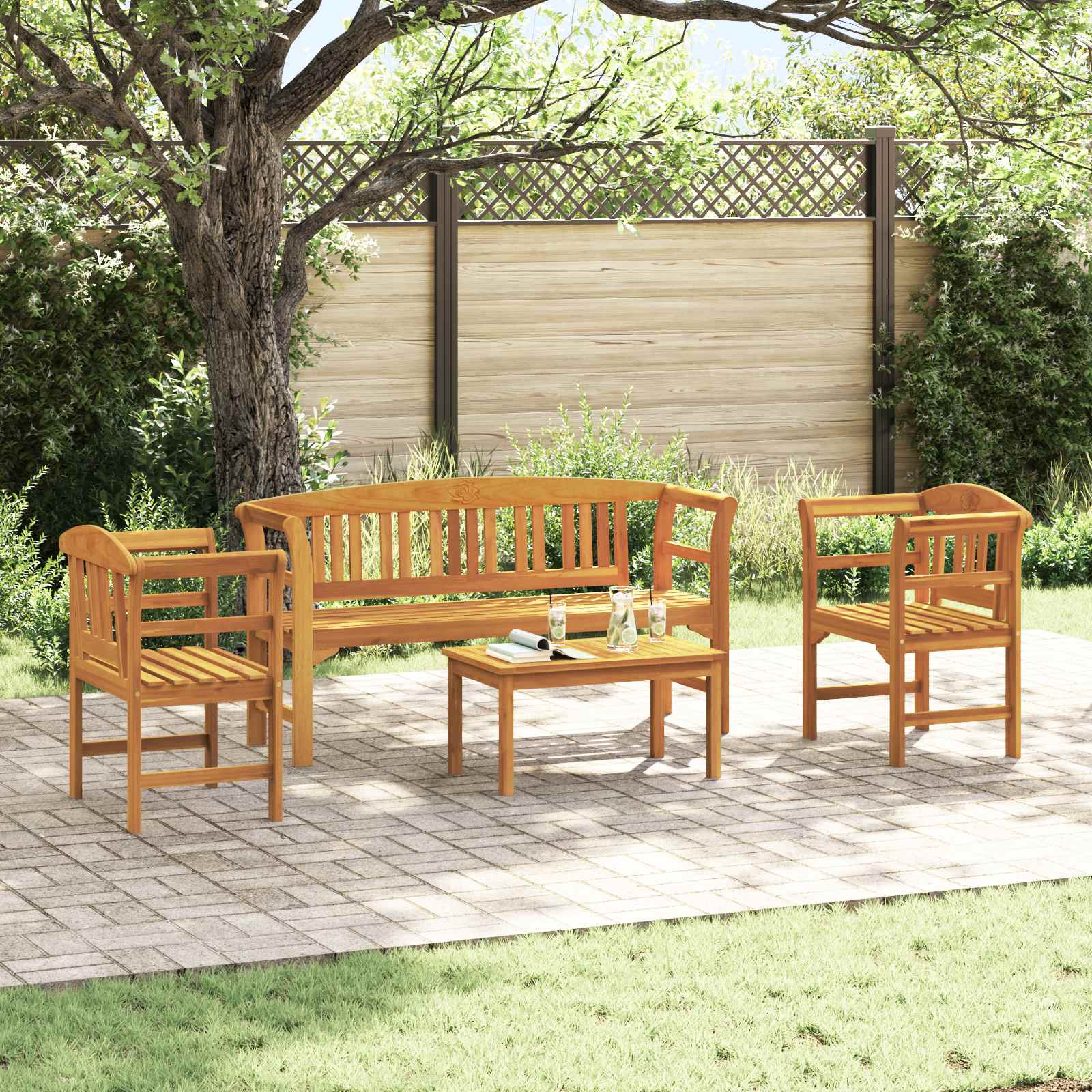 Tuinrozelounge set 4 pcs Naturel Massief Acaciahout