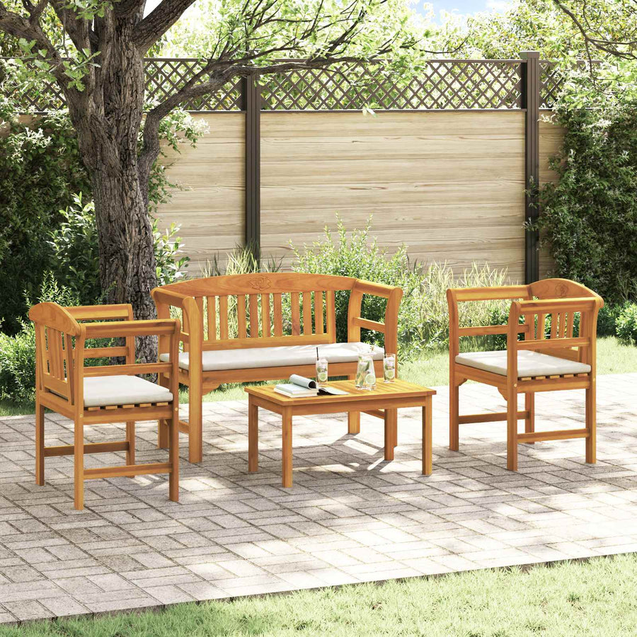 Meubelset met kussen 4 pcs Naturel Massief Acaciahout