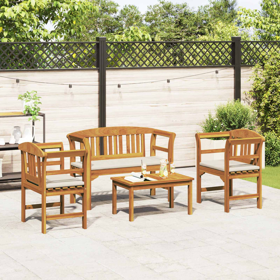 Meubelset met kussen 4 pcs Naturel Massief Acaciahout