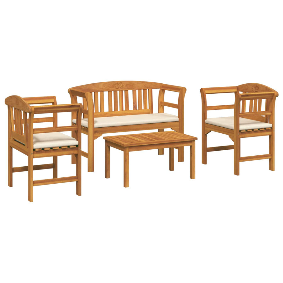 Meubelset met kussen 4 pcs Naturel Massief Acaciahout