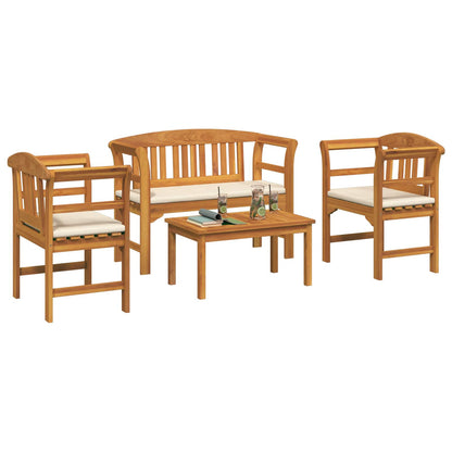 Meubelset met kussen 4 pcs Naturel Massief Acaciahout