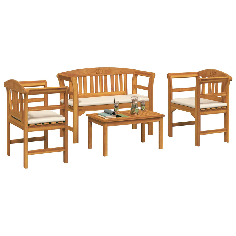 Meubelset met kussen 4 pcs Naturel Massief Acaciahout
